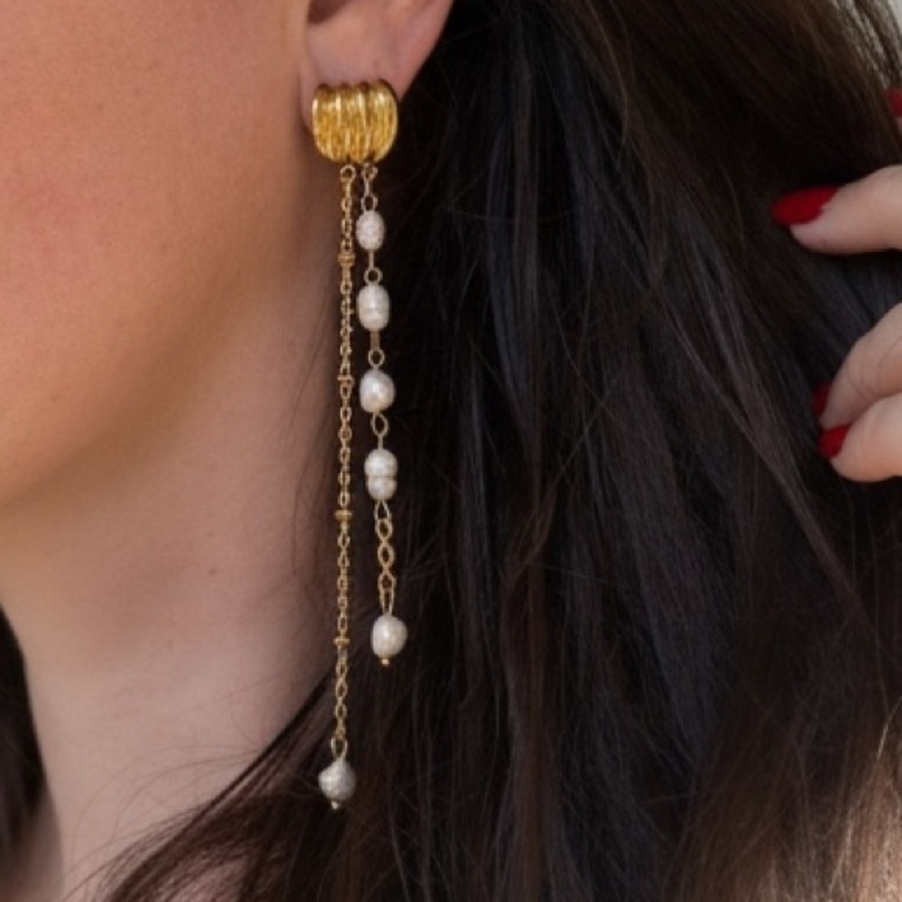 18K Gold Plated Drop Earrings with Freshwater Pearls
